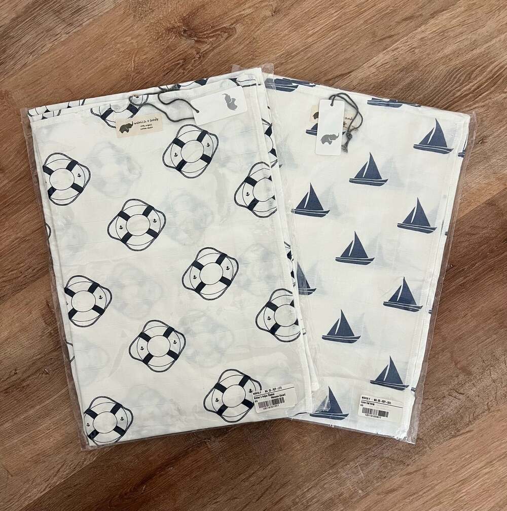 Set of 2 Monica + Andy Organic Cotton Muslin Blankets Nautical Prints